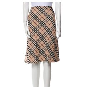 Burberry London Linen A-line Skirt size US 12 tan iconic nova check pattern 👒